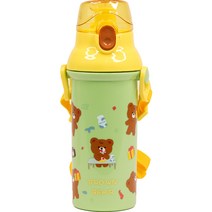 릴팡 아동용 앵커 원터치 어깨끈 물통, 브라운베어, 480ml, 1개