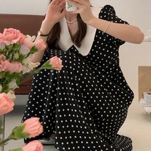 비비에모 러블리 둥근카라 도트 퍼프 원피스 03368
