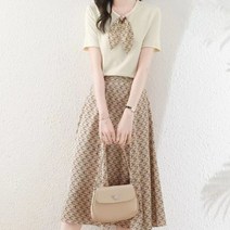 페이퍼먼츠 라운드 리본 티셔츠 A라인 스커트 투피스 세트 04686