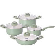 키친플라워 쿠킨 인덕션 칼라냄비 4종 세트, 그린, 편수18cm + 양수 20cm + 양수 24cm + 전골 24cm