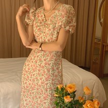 비비에모 페탈라 브이넥 앞 셔링 플라워 롱 원피스 03854