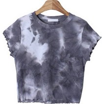 시크블랙 에도와 라운드넥 물나염 플리츠 크롭 반팔 티셔츠 cpt12900k36