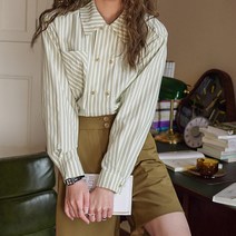 여성용 닷이프 더블 버튼 스트라이프 셔츠
