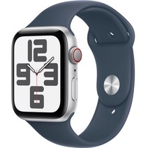 Apple 2023 애플워치 SE 2세대 알루미늄 케이스, 44mm, Cellular, 실버 / 스톰 블루 스포츠 밴드, S/M