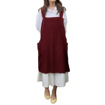 린넨 심플 롱 앞치마 L, 와인, 1개