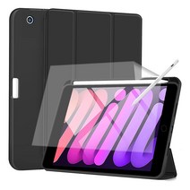 요이치 스마트커버 애플펜슬 수납홀더 태블릿PC 케이스   종이질감 액정보호필름 세트, 블랙