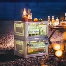 소소 LED 캠핑 접이식 폴딩박스 1단 + 우드상판 양방향 오픈 세트 47L, 아이보리, 1세트