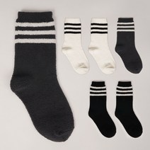 노디자인 여성용 긴목 삼선 스트라이프 수면 양말 아이보리 2p + 챠콜 2p + 블랙 2p 세트