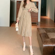 메이첼 찰랑이는 레이스 브이넥 롱 원피스 00214