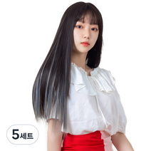 가발위드 와이드 컬러 포인트 피스 스트레이트 4p + 트윙클 붙임머리 세트, 딥그레이블루(컬러피스), 랜덤발송(붙임머리), 5세트