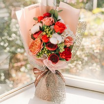 아스파시아 비누꽃 조화 앨리슨 비누꽃 조화 목화 꽃다발 + 메시지픽 + 쇼핑백, 레드