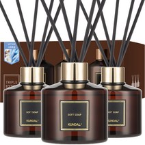 쿤달 퍼퓸 디퓨저 200ml 3개 + 섬유스틱 15개 세트, 소프트솝향