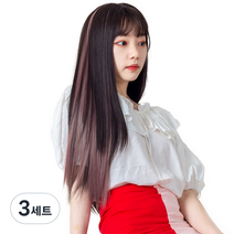 가발위드 와이드 컬러 포인트 피스 스트레이트 4p + 트윙클 붙임머리 세트, 브라운핑크(컬러피스), 랜덤발송(붙임머리), 3세트