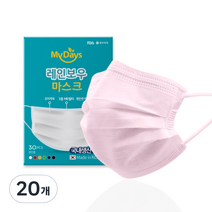마이데이즈 MB필터 레인보우 일회용 컬러 덴탈마스크 아일랜드 일반형 L, 3개입, 20개, 아일랜드 연핑크