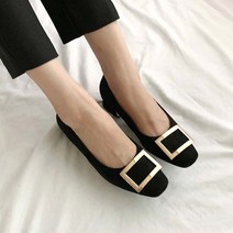 다클 사각코 금장 버클 펌프스