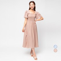 캐럿 여성 스모킹 체크 패턴 반팔 원피스