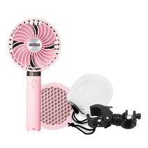 에어메이드 휴대용 에어필터 아이팬 유모차 선풍기 + 거치대 + 안전망 세트, 블랙 핑크