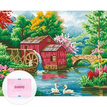 디클레어 액자 캔버스형 보석십자수 DIY 키트 40 x 50 cm, 1세트, 물레방아 백조