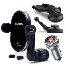 카템 스윙360 차량용 고속 무선충전 거치대 X1 + 메탈 LED QC3.0 고속충전기, 1세트, 네이비