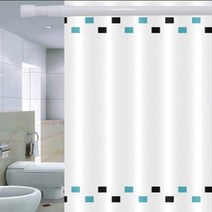 썬데코 패브릭 방수 샤워커튼 사각무늬 + 커튼링 12p + 샤워봉 6호, 1세트, 화이트계열