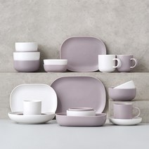 보울보울 레트로라인 4인 홈세트 21개, 화이트라벤더, 공기 4p + 대접 4p + 머그컵 320ml x 4p + 오발미니볼 2p + 디저트볼 2p + 오발플레이트 M 2p + 오발플레이트 L + 오발볼 L + 파스타볼