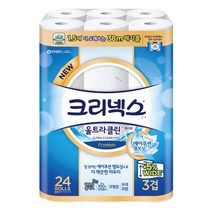 크리넥스 펄프 3겹 울트라클린 화이트 와이드 화장지 38m, 24롤, 1팩