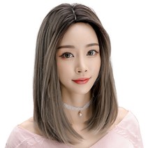 하이유니 레이어드 C컬 펌 중단발 헤어 단발 통가발 가발 45cm + 가발망 + 거치대 세트, 애쉬그레이, 1개