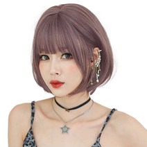 하이유니 볼륨 매직 펌 단발 통가발 31cm + 가발망 + 거치대 세트, 핑크브라운