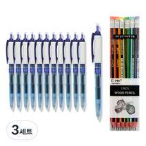동아 애니겔 펜 501 0.5mm 12p + 투코비 코마 삼각 지우개 연필 SG-208 12p 세트, 청색, 3세트