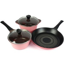 키친아트 프리미엄 핑크 컬렉션 3종세트, 혼합색상, 편수냄비 18cm + 양수냄비 20cm + 프라이팬 28cm