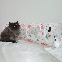 네꼬모리 고양이 코튼볼 터널 + 전용 파우치, 혼합색상, 1세트
