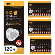 이지팜 황사 미세먼지 방역용 마스크 대형 KF94 흰색, 1개입, 120개