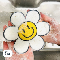 쁘띠끄 데이지 스펀지 설거지 주방 수세미, 5개, 1개입