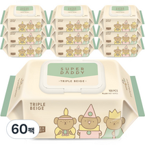 슈퍼대디 저자극 트리플 베이지 아기물티슈 캡형, 100매, 60팩