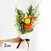 블뤼엔 생화 초이스 + 소재 꽃다발 세트, 오렌지(생화), 랜덤발송(소재), 2세트
