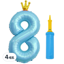 제이벌룬 은박 왕관 숫자 풍선 대 + 손펌프 세트, 8 블루(풍선), 블루(손펌프), 4세트