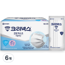 크리넥스 비말차단 건강 마스크 대형 KFAD, 30개입, 6개, 화이트