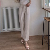 큐니걸스 여성용 후들린넨 밴딩 와이드 팬츠 155Line 숏