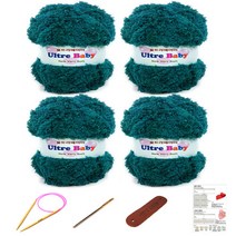 행복뜨기 울트라베이비 뜨개실 4p + 바늘 8mm + 돗바늘 + 라벨 + 목도리도안 세트, 1060 청록, 1세트