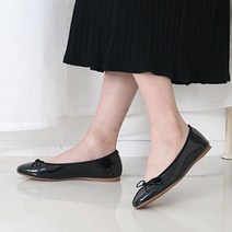 벨라노이 귀여운 앞코 에나멜 초끈 리본 발편한 여성 플랫슈즈 1cm