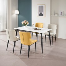 로드퍼니처 버터 세라믹 1400 식탁 + 의자 4p 세트 4인용 방문설치, 식탁(화이트+블랙), 의자(레몬,크림)