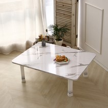 LPM 오브제 라운드 4단 높이조절 접이식테이블 800 x 600 mm, 화이트마블