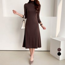 쿨쿠 여성용 기모 폴라 A라인 롱 원피스