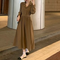 패션나비 허리 조절 세련된 오피스룩 카라 임산부 롱 원피스