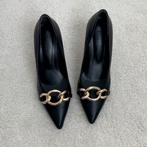 플랙슈 여성용 금장 콤비 펌프스 하이힐 8cm
