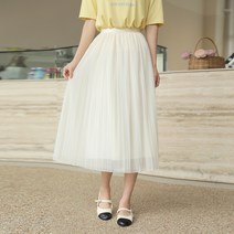 빼빼 여성용 발레리나 밴딩 플리츠 샤 롱 스커트