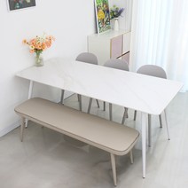 참갤러리 직사각 1800 6인용 세라믹 식탁 + 벤치 의자 + 의자 3p 방문설치, 식탁(무광 마블 화이트), 의자(그레이, 라이트 그레이)