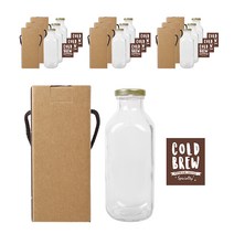사각밀크티 유리병 500ml + 골드캡 + 스티커 12M + 박스 패키지, 10세트