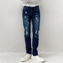 디아 아서 남성용 디스트로이드 라인 포인트 스판 데님 진청 청바지