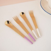 보겐 슈가 골드 티스푼 2p + 포크 2p 세트 화이트 + 퍼플, 1세트, 티스푼 2p + 티포크 2p